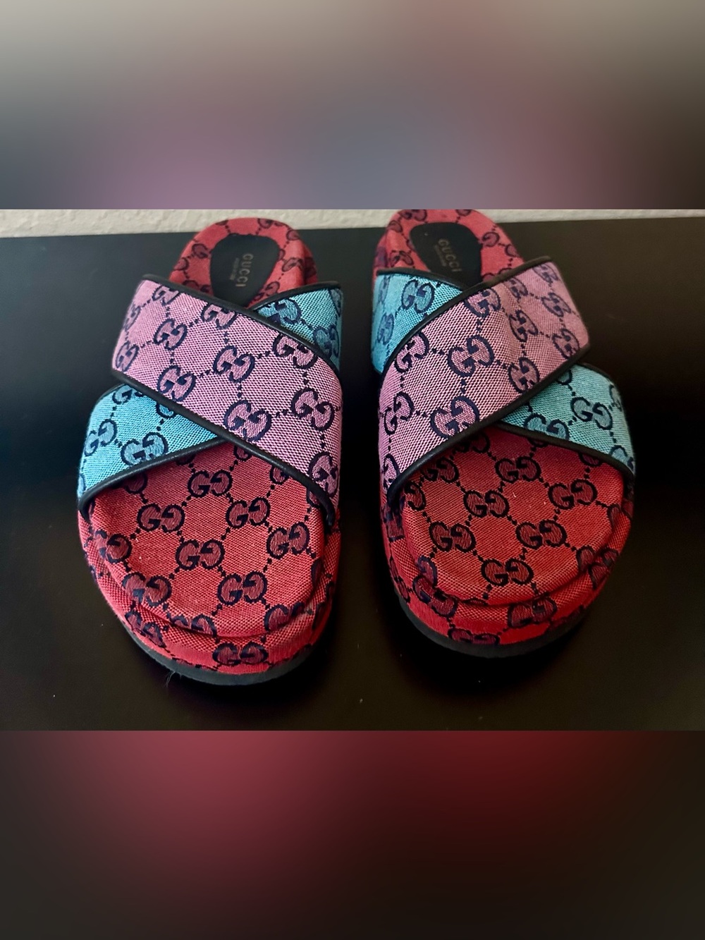 GG Canvas Crisscross Slide Sandals